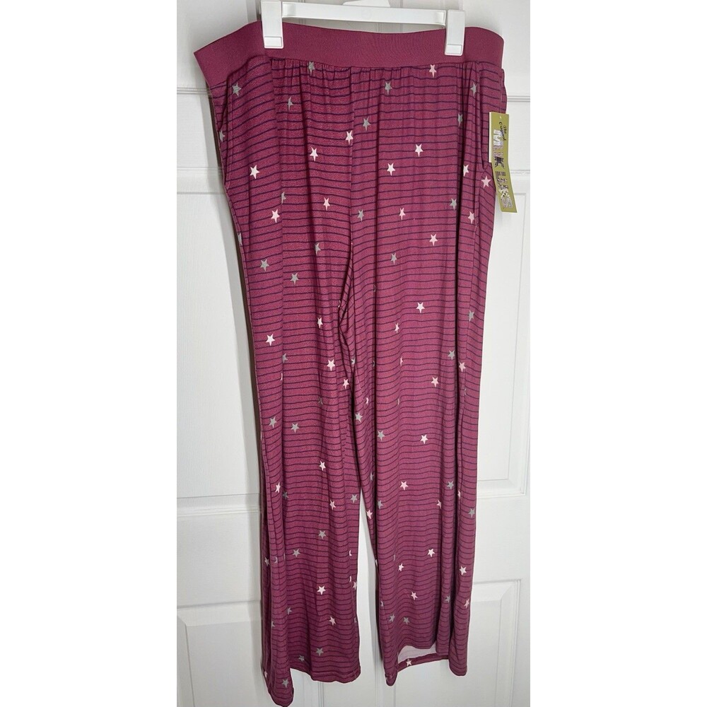 Muk Luks Sleepwear Lounge Pants Maroon Stripes Stars Women’s Plus Size 2X NWT